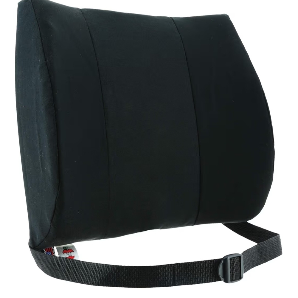 Ergonomic Black Lumbar Support Pillow with Adjustable Strap